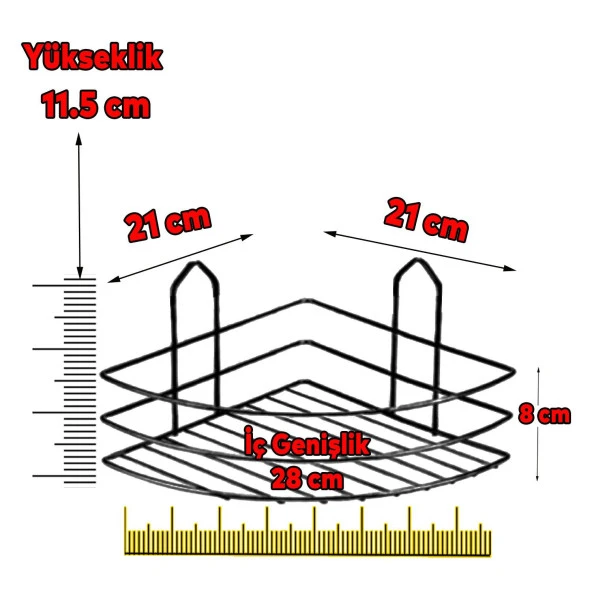 Banyo Duş Rafı Şampuanlık Köşelik Oval Siyah Tek Katlı Malzemelik Organizer Aksesuar Düzenleyici Mutfak Eşya Rafı - 2