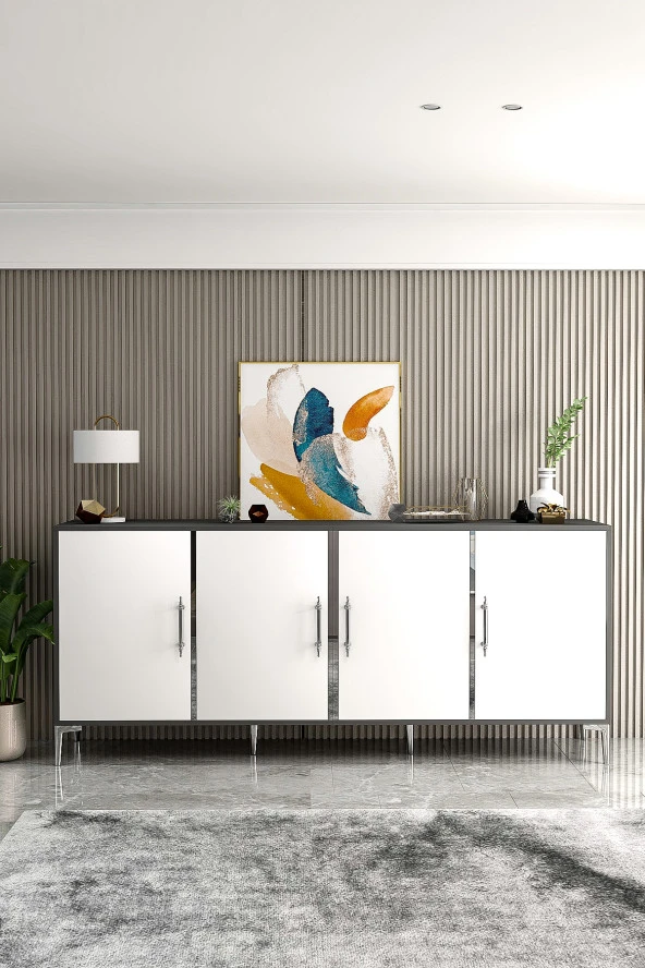 Givayo Mobilya Mons Konsol 200 cm Antrasit Beyaz Gümüş