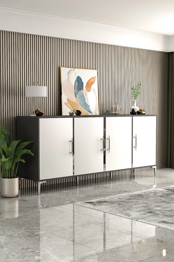 Givayo Mobilya Mons Konsol 200 cm Antrasit Beyaz Gümüş - 2