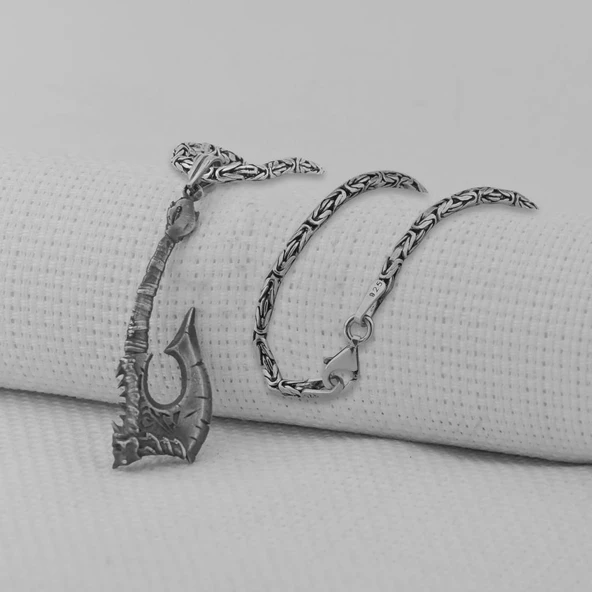 Viking İskandinav Savaşcı Baltası Kral Zincirli Üç Boyutlu 925 Ayar Gümüş Kolye