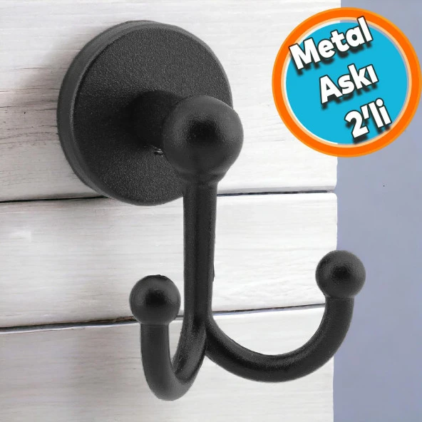 Metal Askı Siyah Renk Askılık Banyo Tuvalet Havlu Bornoz Askısı Çatal İkili Askı ürün görseli 1