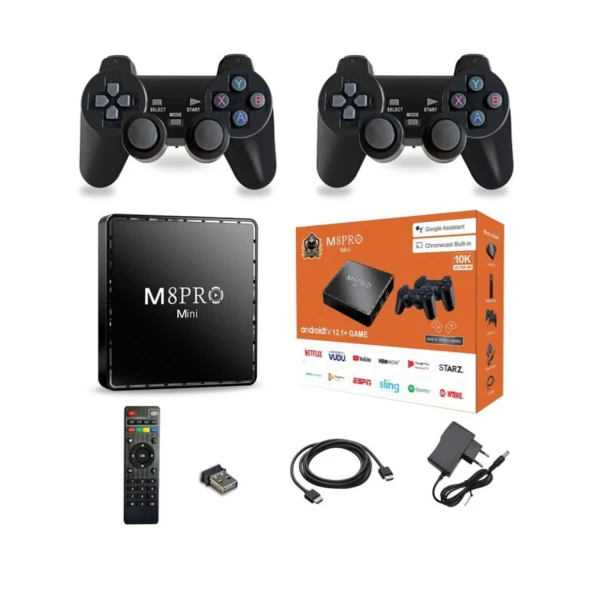 ScHitec Android TV Box 10K Ultra HD 2Gb Ram 16+64Gb Hafıza + 40139 Retro Oyunlu Konsol M8pro