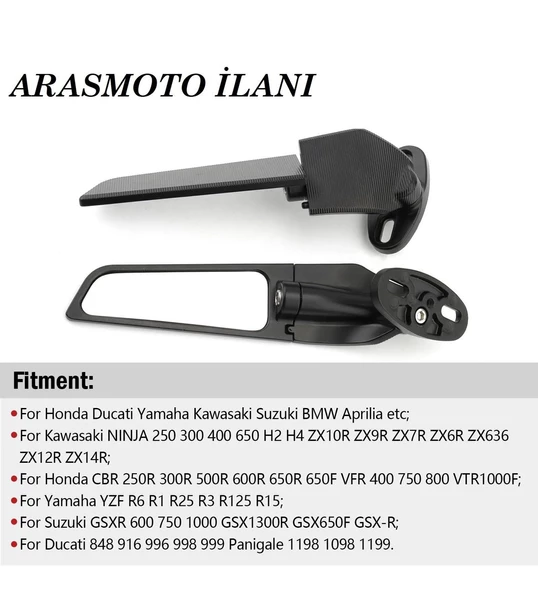Motosiklet Kanat Dikiz Aynaları Ayarlanabilir R25 -Cbr 250 -Cbr125-600Rr-1000Rr-R6-R1 Uyumlu - Resim 3