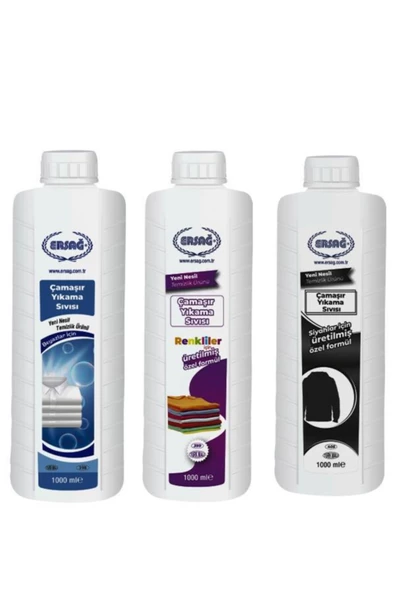 Ersağ Çamaşır Yıkama Sıvısı Beyaz & Renkli & Siyah 1000ml X3