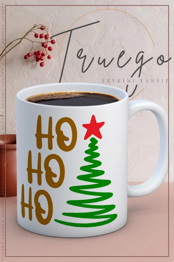 Baskılı Kupa Bardak Seramik Mug - Yılbaşı HO HO HO