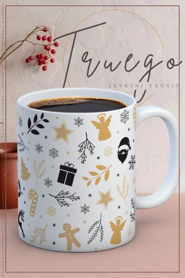 Baskılı Kupa Bardak Seramik Mug - Yılbaşı Motif