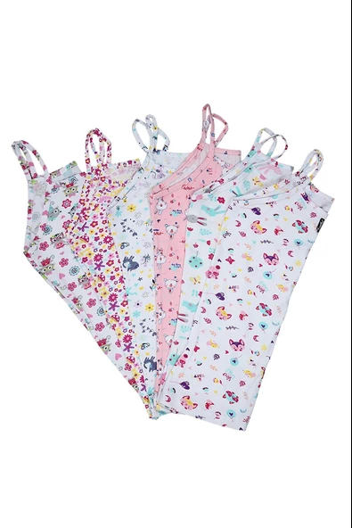 Tutku 6 Lı Kız Çocuk Renkli İp Askılı Atlet Pamuklu Askılı Empirme - 4