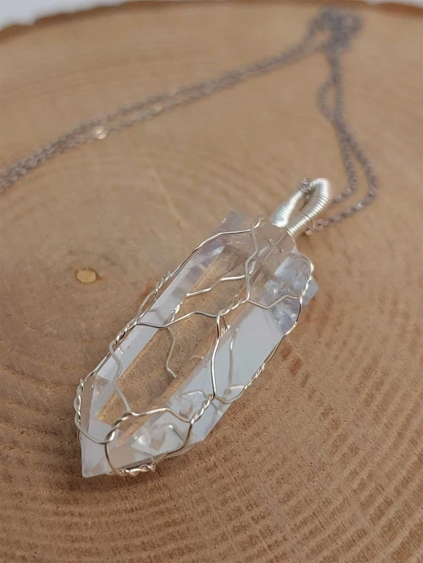 Kristal Kuvars Metal Malzemeli El Örgüsü Özel Pandül Sarkaç (Kolye Ucu) - Resim 5