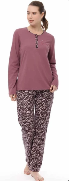 Pijadore Kadın Gülkurusu Mevsimlik Pamuklu Uzun Kollu Pijama Takımı 1559 - 3