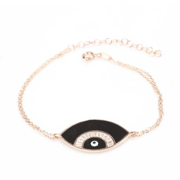 925 Ayar Gümüş Göz Modeli Siyah Bileklik - Resim 2