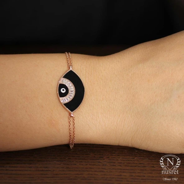 925 Ayar Gümüş Göz Modeli Siyah Bileklik ürün görseli 1