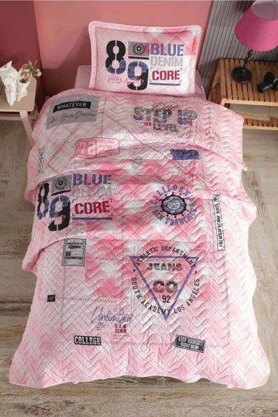 Clasy Tek Kişilik Yatak Örtüsü Seti Denim V1 Pembe - 2