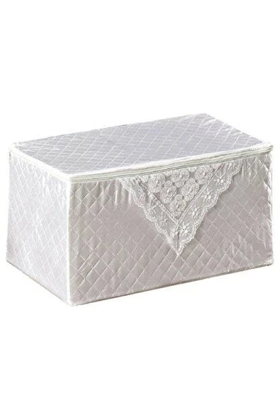 3 Adet Saten Çeyizlik İncili Kapitoneli Yastık Hurç Krem 65 x 35 x 30 - 2