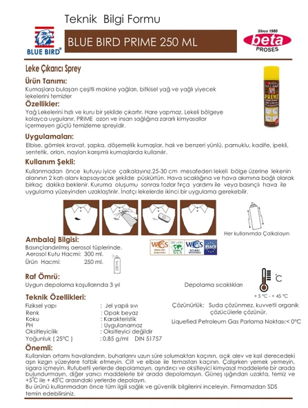 PRIME Tekstil Kumaş Yüzeyden Yağ Leke Çıkarıcı Sprey (250ml) - 3