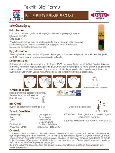 PRIME Tekstil Kumaş Yüzeyden Yağ Leke Çıkarıcı Sprey (550ml) - 3