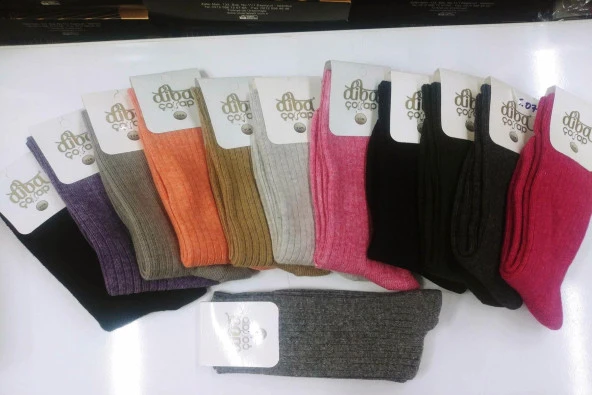 Diba Kadın Yün Boydan Çizgili Karışık Renk Soket Çorap - 12 Adet