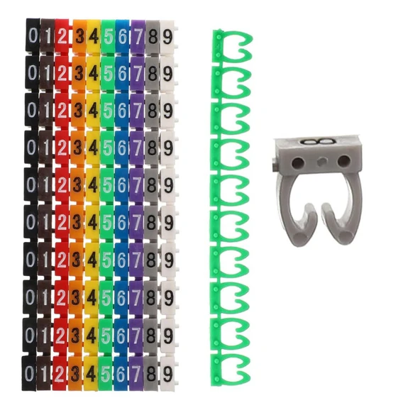 Ayt Sunup 0-9 Dijital Kodlu Renkli Kablo İşaretleyici 6mm Kablo Numaratörü 100 Adet Klipsli