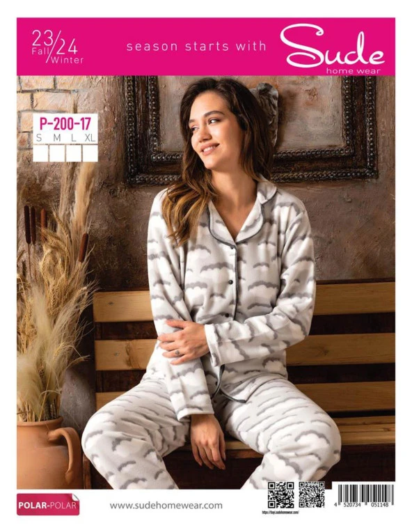 Sude Kadın Gömlek Önden Düğmeli Polar Desenli Pijama Takımı P200/17 - 1 Adet