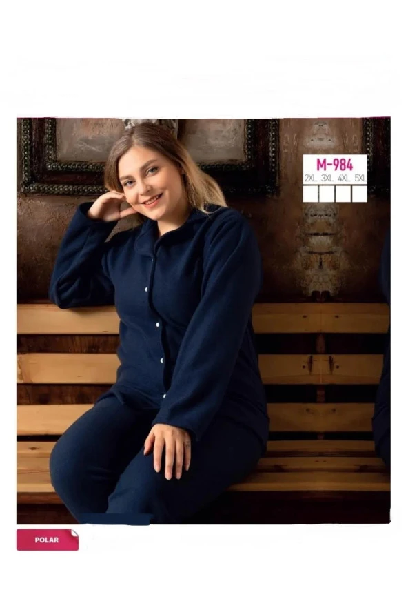 Sude Kadın Büyük Beden Kışlık Polar Gömlek Yaka Pijama Takımı M 984- 1 Adet