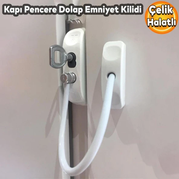 Pvc Pencere Kilidi Kapı Emniyet Çocuk Güvenlik Kilidi Çelik Halatlı Kilit Beyaz