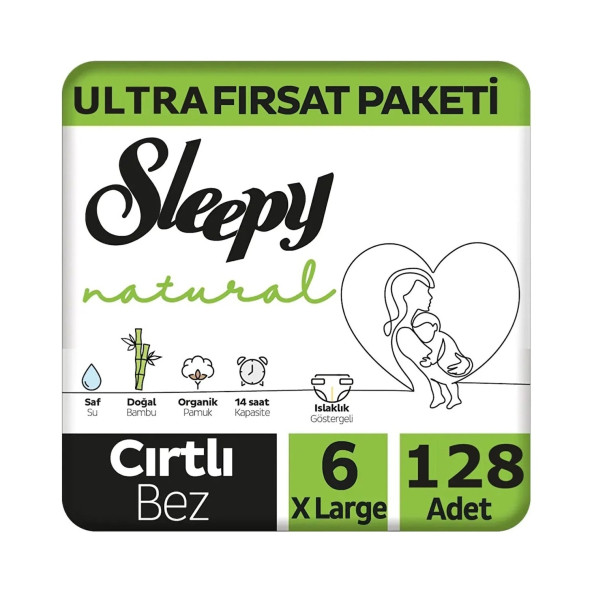 Sleepy Natural 6 Numara XLarge 128'li Bebek Bezi ürün görseli