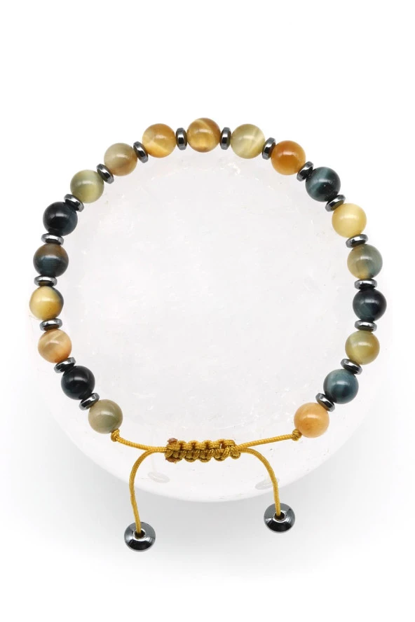 Kaplan Gözü Doğal Taş Makrome Örme Bileklik ürün görseli