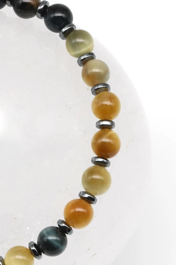 Kaplan Gözü Doğal Taş Makrome Örme Bileklik - Resim 2