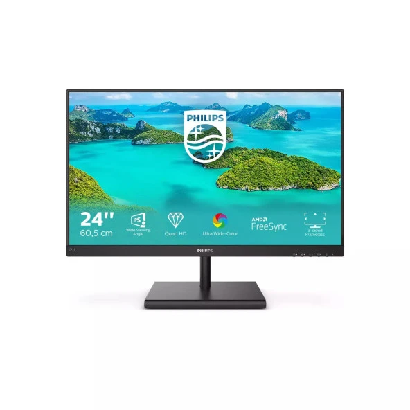 PHILIPS 245E1S ELine 23.8" LED IPS 4ms 75Hz 2560x1440 QHD VGA HDMI DP (Vesa) AMD Free-Sync Siyah Monitör