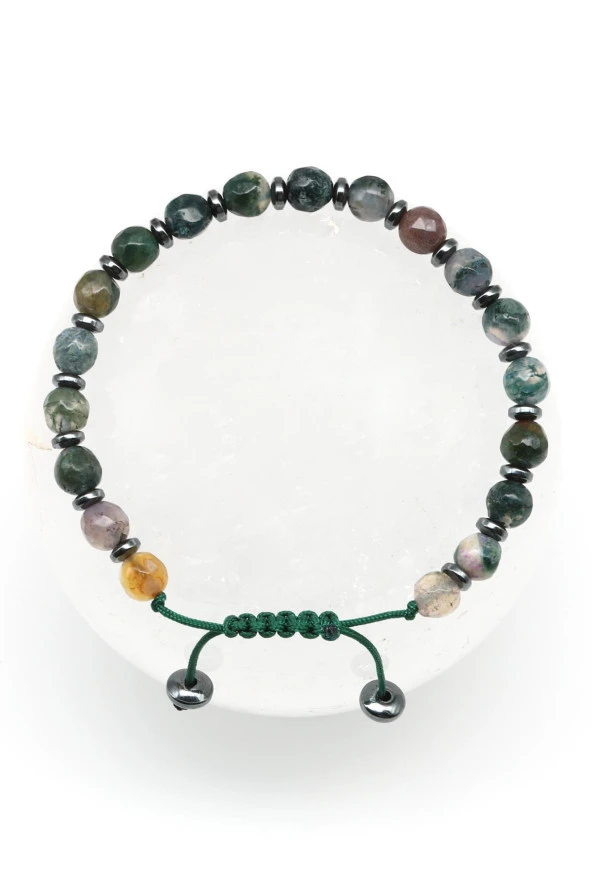 Akik Doğal Taş Makrome Örme Bileklik Fasetli Kesim ürün görseli