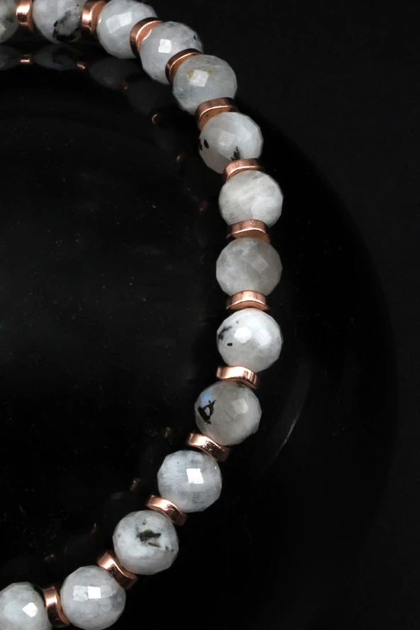 Ay Taşı Doğal Taş Makrome Örme Bileklik Fasetli Kesim - Resim 2