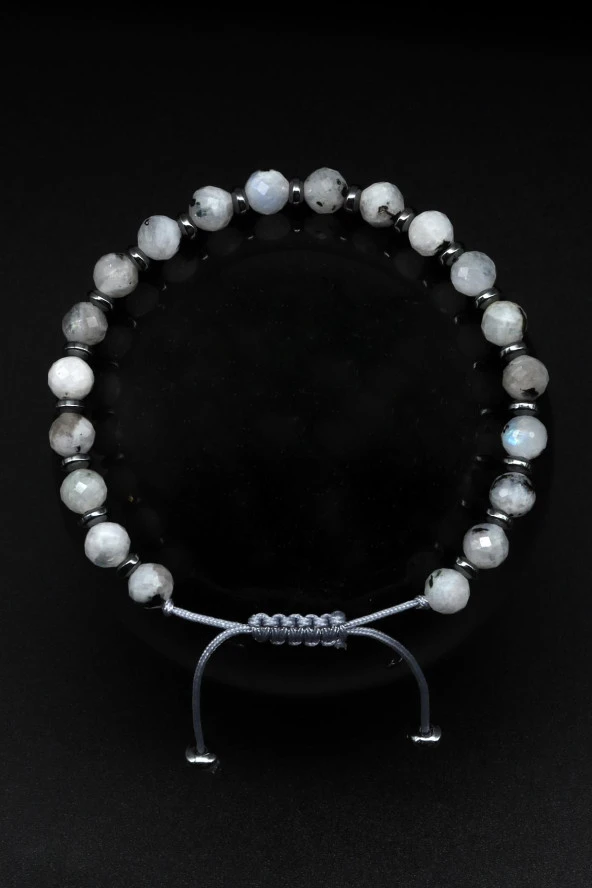 Ay Taşı Doğal Taş Makrome Örme Bileklik Fasetli Kesim ürün görseli 1