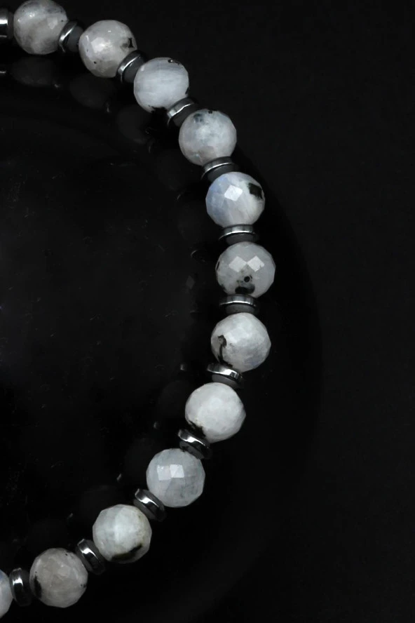 Ay Taşı Doğal Taş Makrome Örme Bileklik Fasetli Kesim - Resim 2