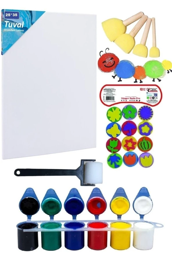 Çocuklar Için Etkinlik Seti, Parmak Boyası, Ponpon Eva Baskı 25*35 Tuval Rulo Fırça (yıkanabilir) ürün görseli 1