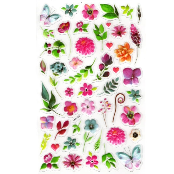 Sticker Kabartmalı Stiker Defter, Planlayıcı Etiket (lxk-023) - 22X14 cm - Renkli Çiçekler - Resim 2
