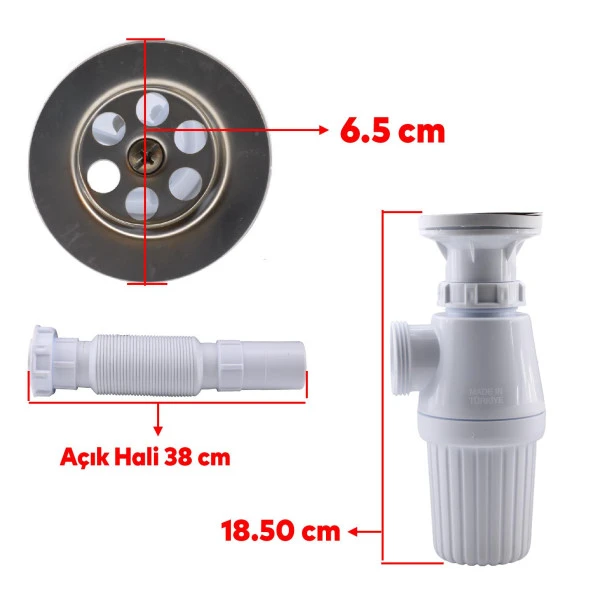Sifon Körüklü Sökülebilir Taslı Temizlenebilir Mutfak Banyo Mutfak Lavabo Taşı Gider Borusu Plastik 38 cm - 2