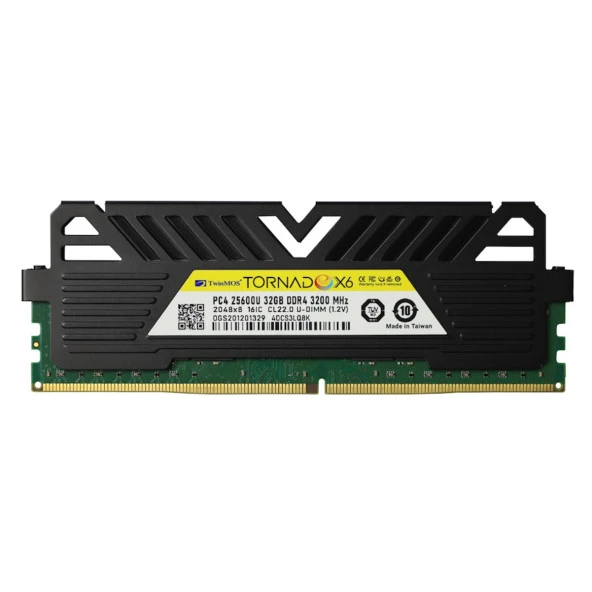TWINMOS TwinMOS TMMDD432GB3200DKBX6, 32GB, DDR4, 3200MHz, 1.2V, TornadoX6, Desktop Ram Sogutuculu