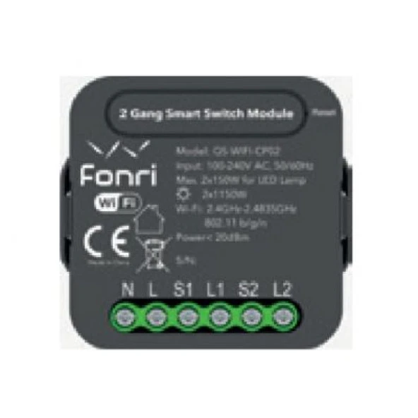 FONRI FONRI WF3-EL3-0202-01 WIFI KABLOSUZ CPO2 AKILLI SIVALTI IKILI ANAHTAR