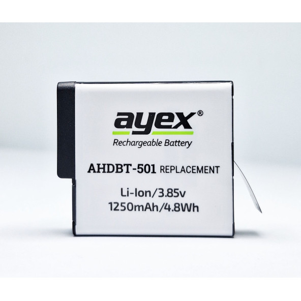 Ayex AHDBT-501 Batarya, GoPro Hero 5, 6, 7, 8 Uyumlu