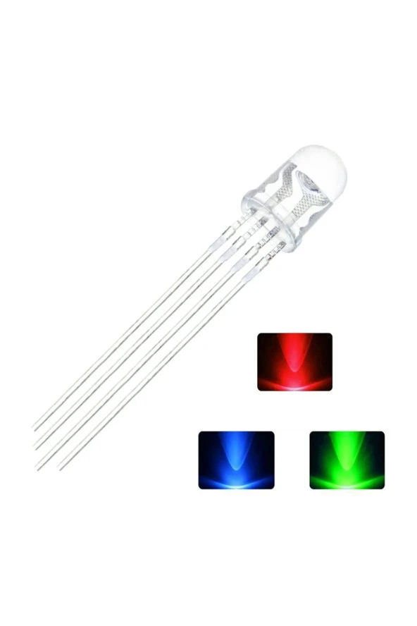 4 Ayaklı Kırmızı Yeşil Mavi 5mm Katot Diyot Üç Renk Led - 5 Adet