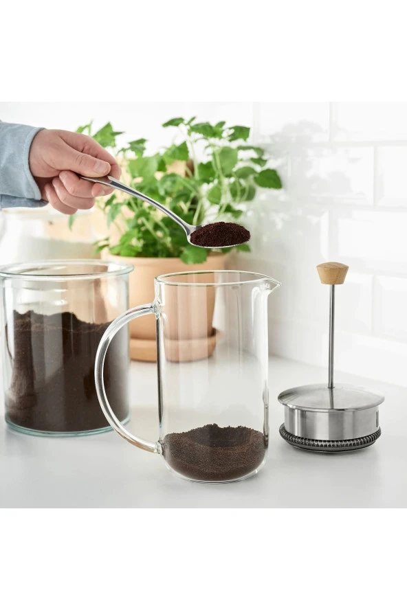 French Press Çay Kahve Demleme Paslanmaz Çelik & Cam & Bambu 1 Litre - 3