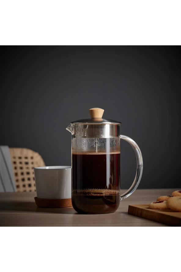 French Press Çay Kahve Demleme Paslanmaz Çelik & Cam & Bambu 1 Litre - 4