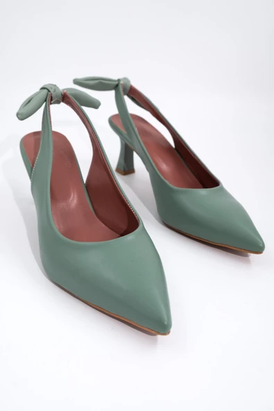 Mint Yeşili Arkadan Fiyonklu Topuklu Stiletto Ayakkabı - Minipony - Resim 4