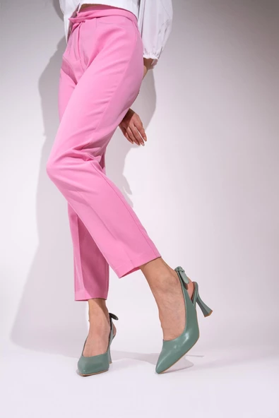 Mint Yeşili Arkadan Fiyonklu Topuklu Stiletto Ayakkabı - Minipony - Resim 3