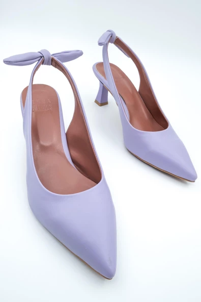 Lila Arkadan Fiyonklu Topuklu Stiletto Ayakkabı - Minipony - 4