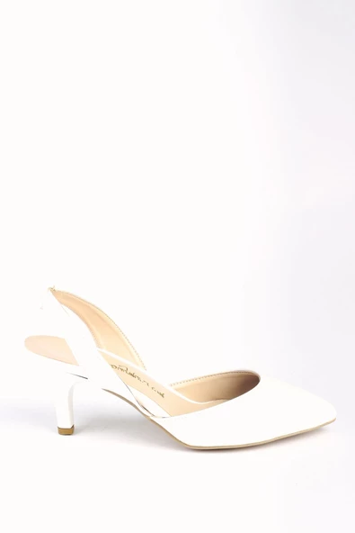 Kadın Arkası Açık Kısa Topuklu Beyaz Stiletto - Pinpin - Resim 2