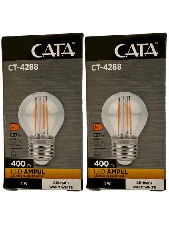 Cata CT-4288 4W 2700K (Günışığı) E27 Duylu Led G45 Filament Ampul (2 Adet)