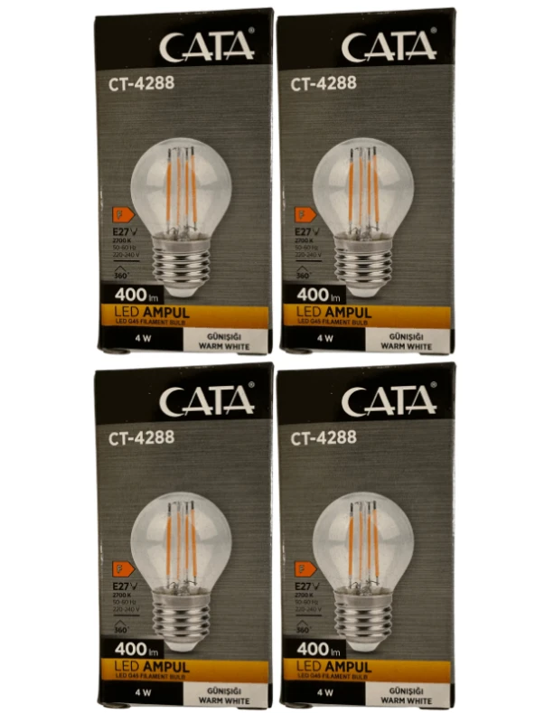 Cata CT-4288 4W 2700K (Günışığı) E27 Duylu Led G45 Filament Ampul (4 Adet)