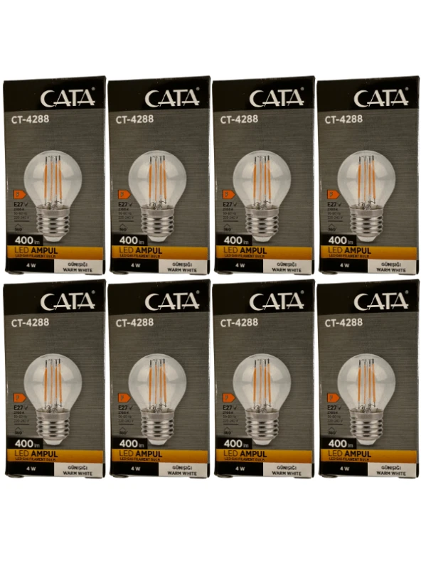Cata CT-4288 4W 2700K (Günışığı) E27 Duylu Led G45 Filament Ampul (8 Adet)