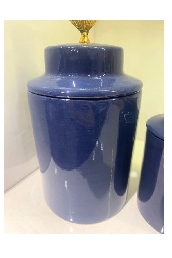 2 li Mavi Deniz Kabuğu Detaylı Kapaklı Küp - 3