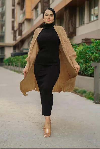 Balon Kol Uzun Boy Hırka Selanki Örme - 3